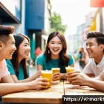 Home 20 바이럴 마케팅에서의 집단 심리 작용 - A vibrant marketing campaign scene featuring a diverse group of young Vietnamese adults in casual mo...
