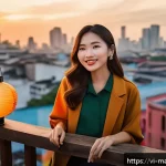 Home 18 인플루언서 마케팅과 심리학의 교차점 - A vibrant Vietnamese influencer livestreaming on a bustling urban rooftop at sunset, engaging warmly...