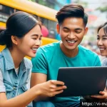 Home 23 바이럴 마케팅의 심리적 원인 분석 - A vibrant social media scene in a modern Vietnamese urban setting, featuring diverse young adults en...